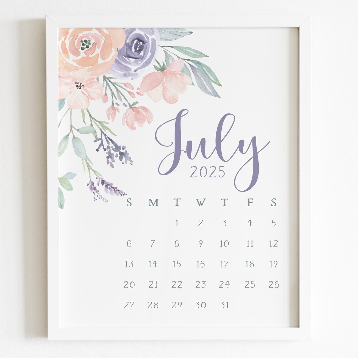 July 2025 Calendar Pastel Floral Bouquet Lavender Monthly Planner - Image 3