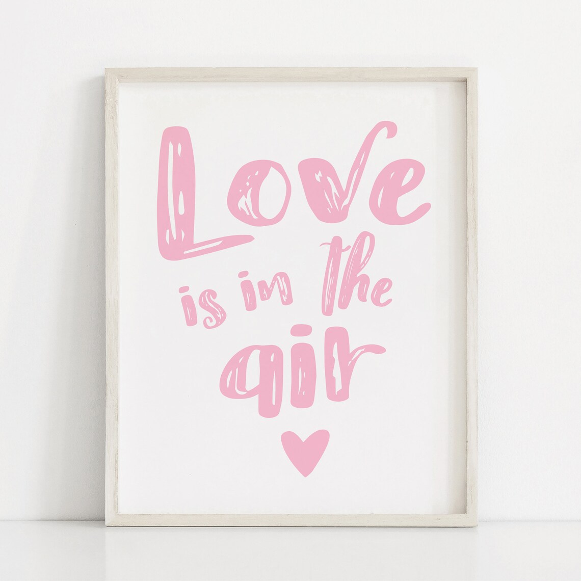 Love Is in the Air Pink Hand Lettered Heart Sign Wall Art Print