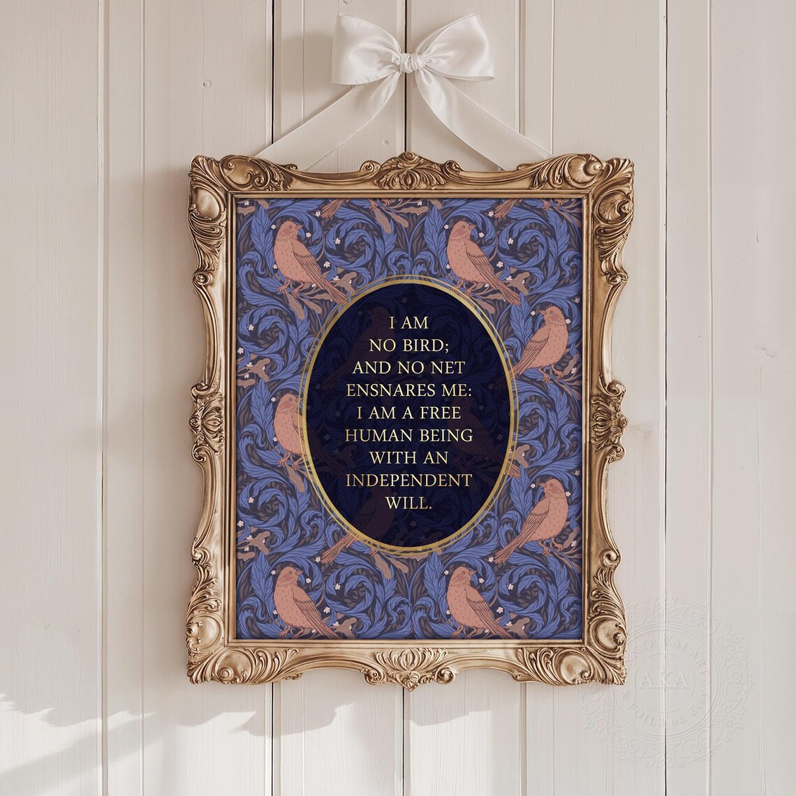 I Am No Bird Jane Eyre Quote Floral Vintage Style Gold Wall Art