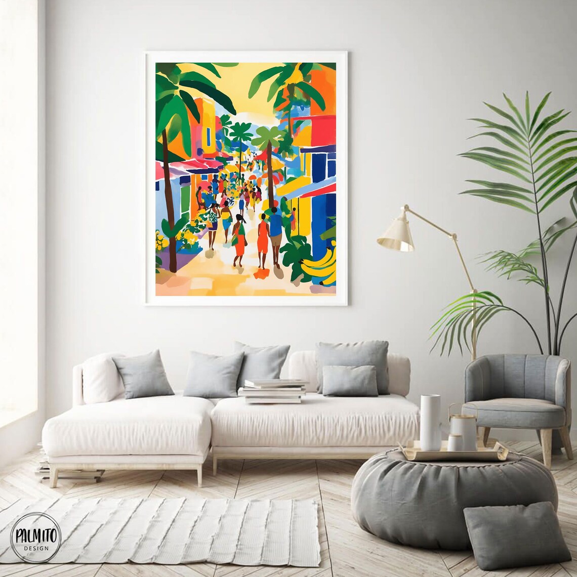 Colorful Tropical Beach Scene Gouache Art Print - Image 4