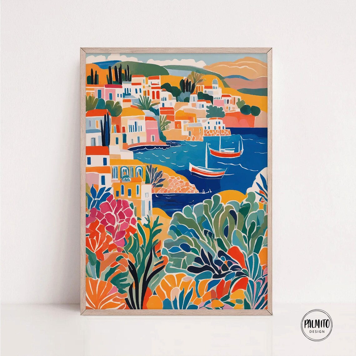 Mediterranean Seaside Villa Greek Coastal Landscape Art Print