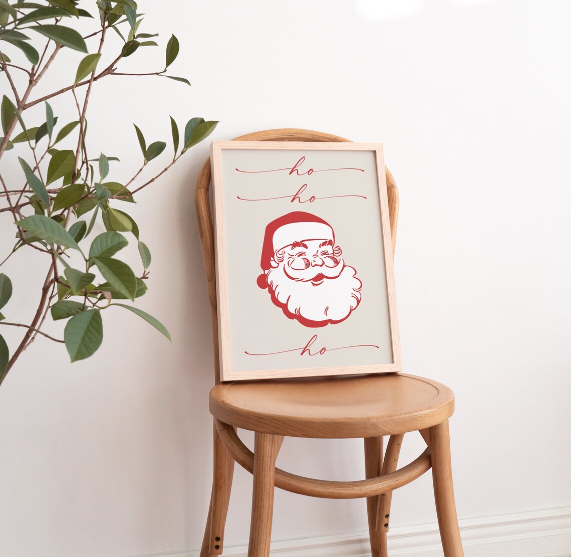 Ho Ho Ho Jolly Retro Santa Claus Face Cream Red Christmas Wall Art - Image 3