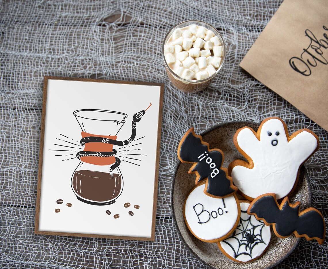 Hand Drip Coffee Snake Print, Halloween Poster - Image 3