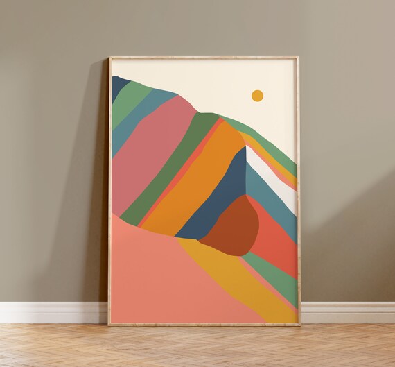 Abstract Mountain Wall Art Boho Landscape Poster Color Block Mountain Art Boho Art Landscape Wall Decor Scenery Art
