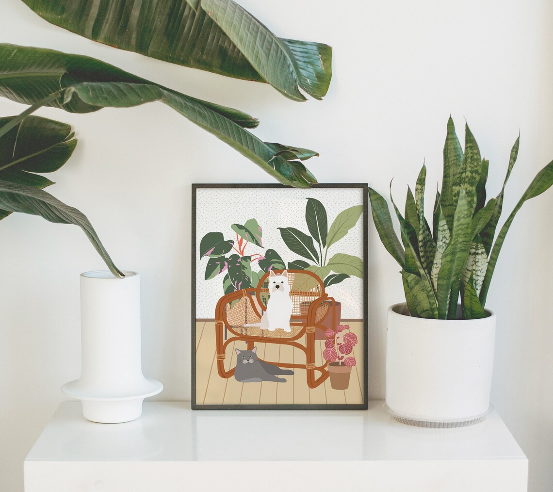 Dog And Cat In Home Art Print, Pet Lover Gift - Image 3