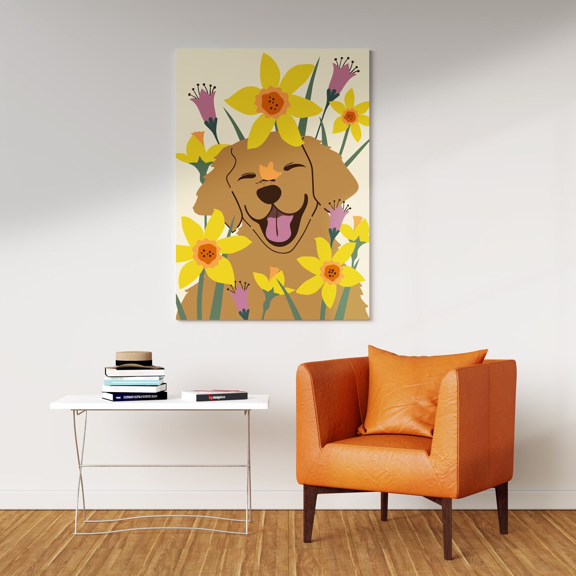 Golden Retriever Daffodil Flowers Happy Dog Smile Floral Art Poster - Image 3