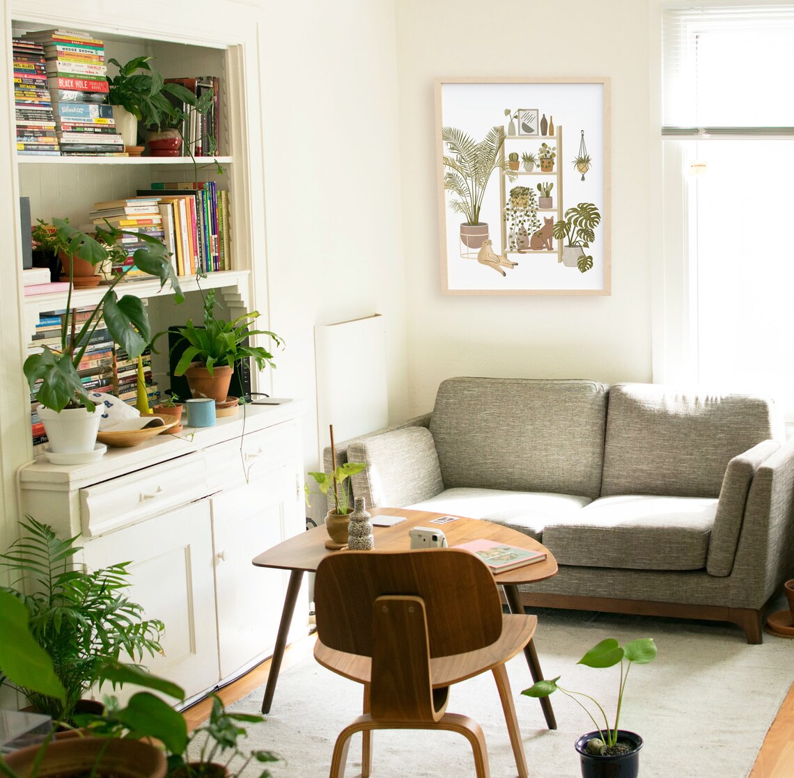Boho Home Garden With Cats, Plant Art Print - Image 2