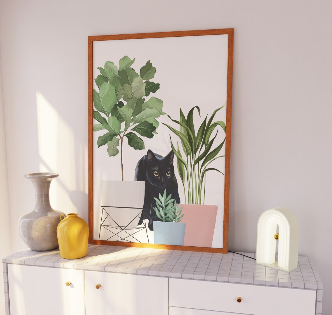 Staring Black Cat Watercolor Art Print, Cat Lover - Image 3