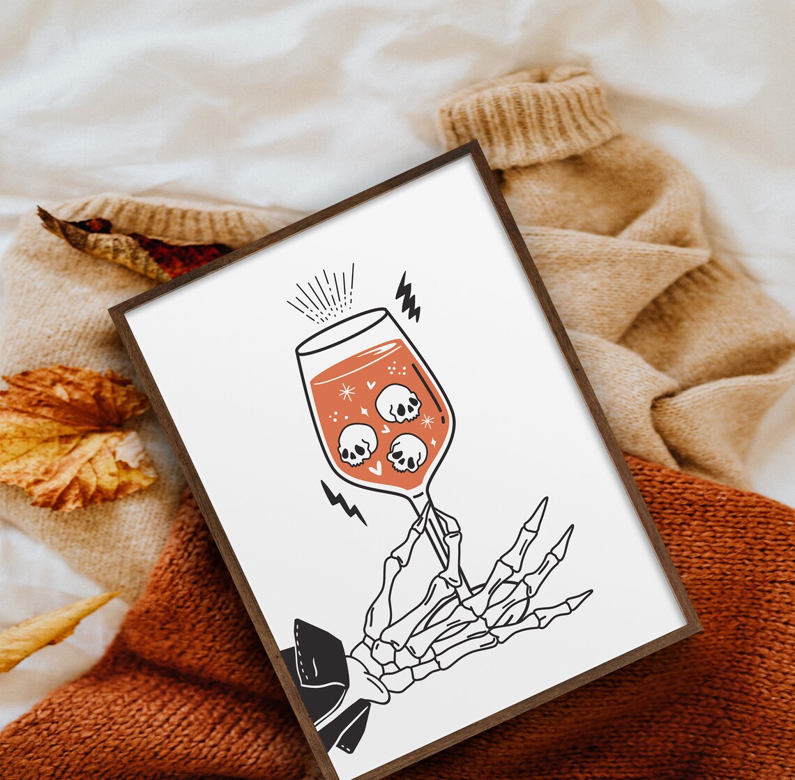 Skeleton Hand Halloween Kitchen Bar Cart Art Print - Image 4