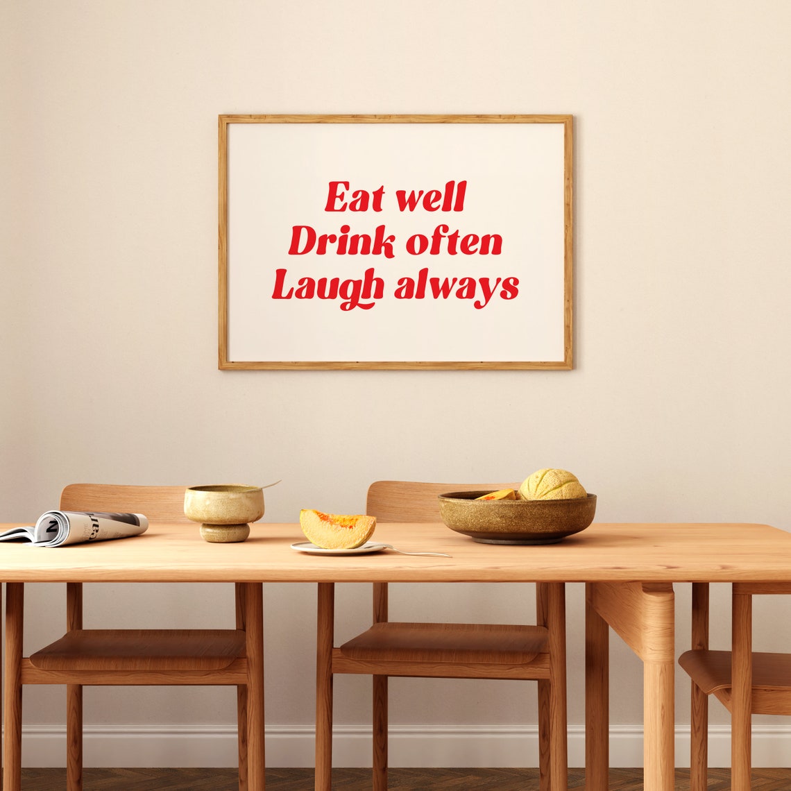 Eat Well Drink Often Laugh Always Red Typography Kitchen Quote Poster - Image 2
