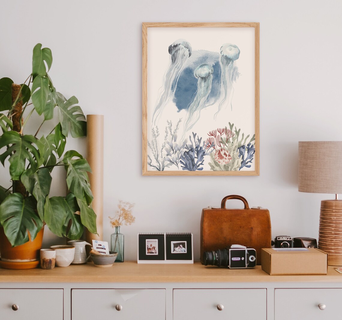 Jellyfish Print, Coastal Sea Life Art Print - Image 3