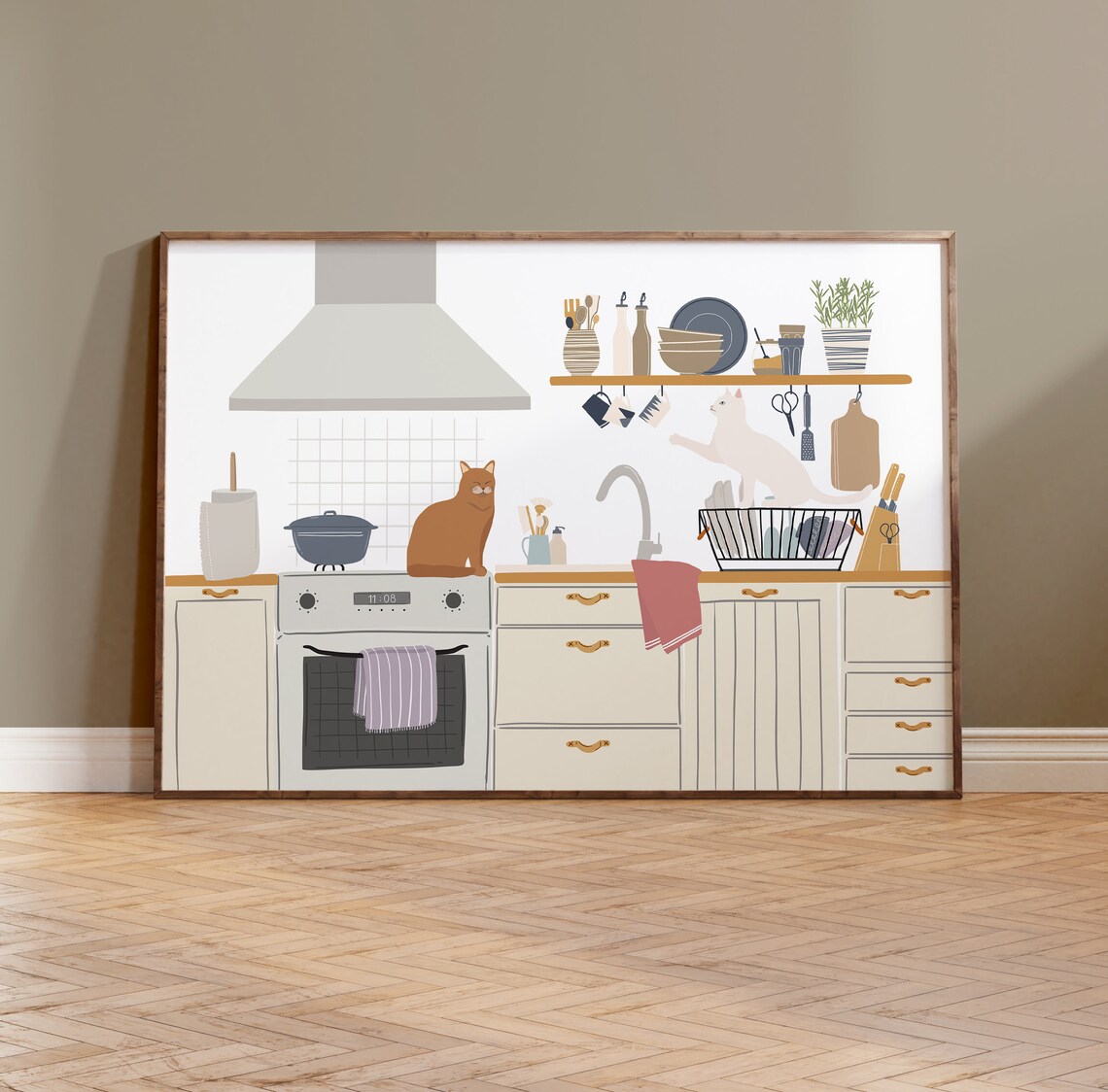 Cats in the Kitchen Cozy Cat Illustration Cute Feline Home Art Poster - Image 2