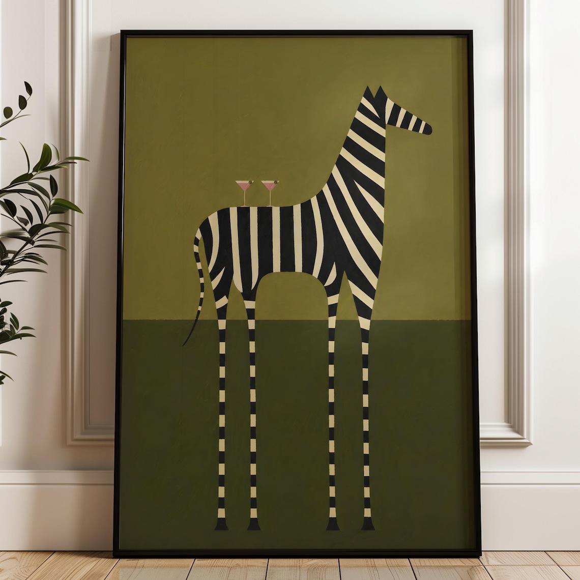 Abstract Zebra Martini Glasses Minimalist Art Print