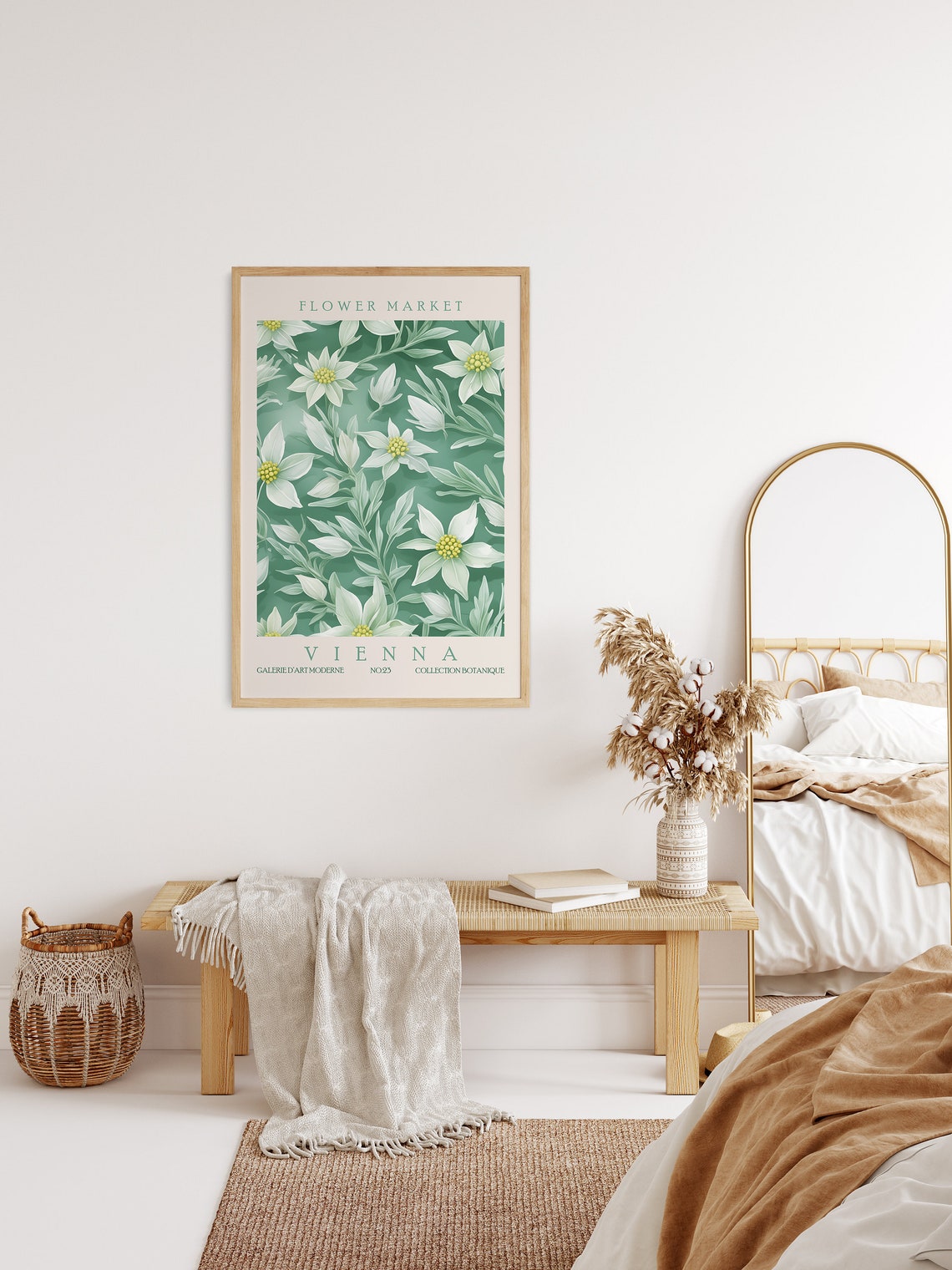 Flower Market Vienna Edelweiss White Green Alpine Botanical Poster - Image 2