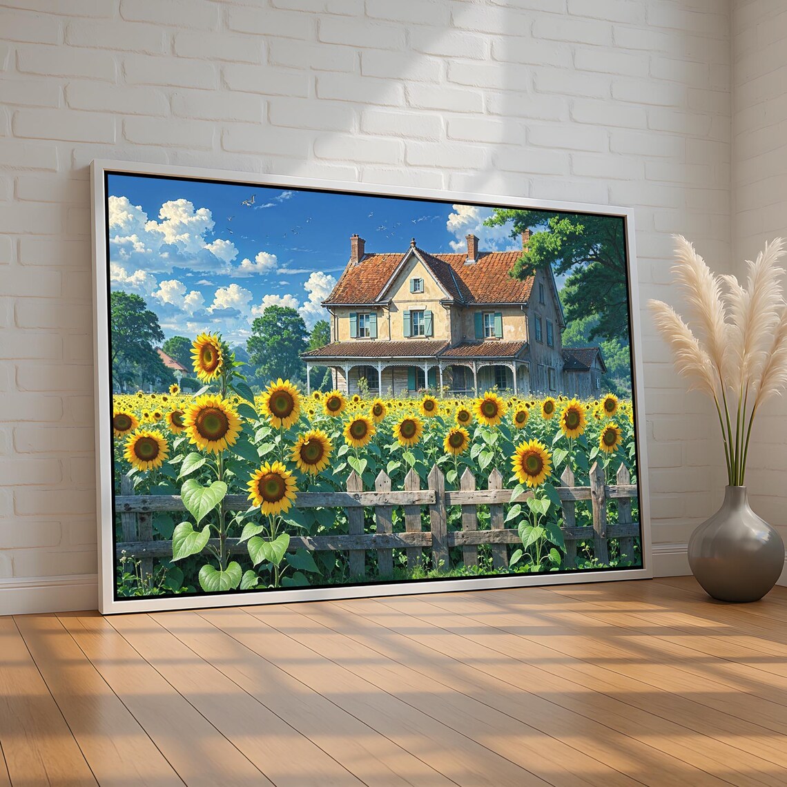 Sunflower Field Farmhouse Summer Vintage Countryside Oil Painting Poster