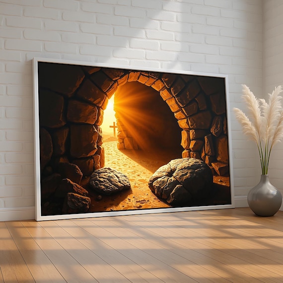 Empty Tomb Resurrection Canvas Glowing Golden Light Faith Poster