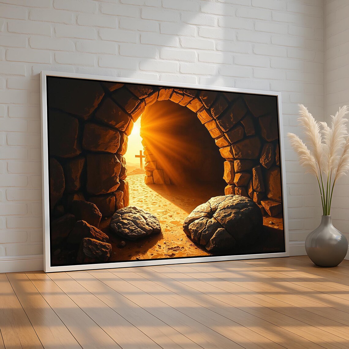 Empty Tomb Resurrection Canvas Glowing Golden Light Faith Poster