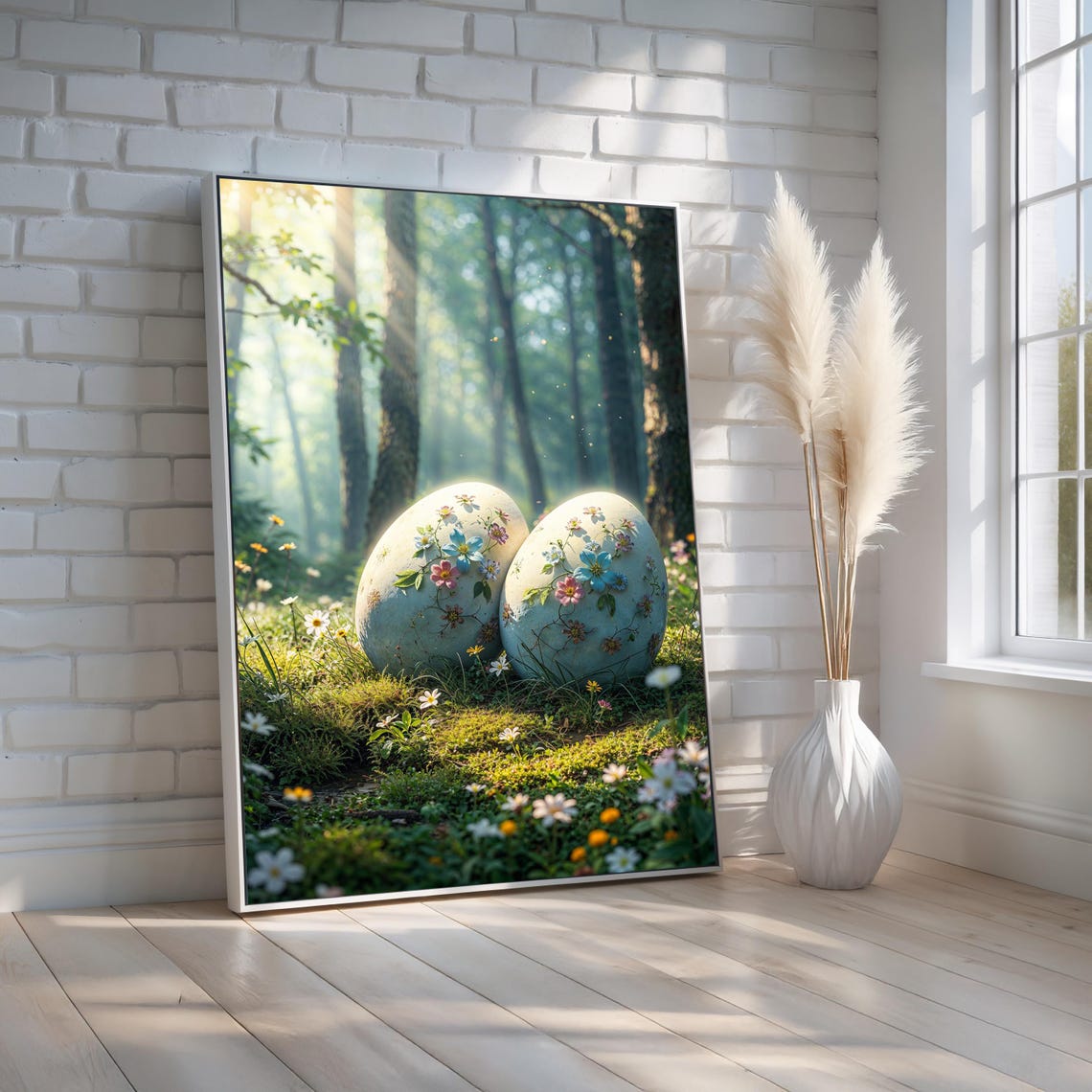 Floral Easter Egg Wall Art Canvas Enchanted Forest Spring Poster Whimsical Nature Decor For Gifts Nursery Ready To Hang