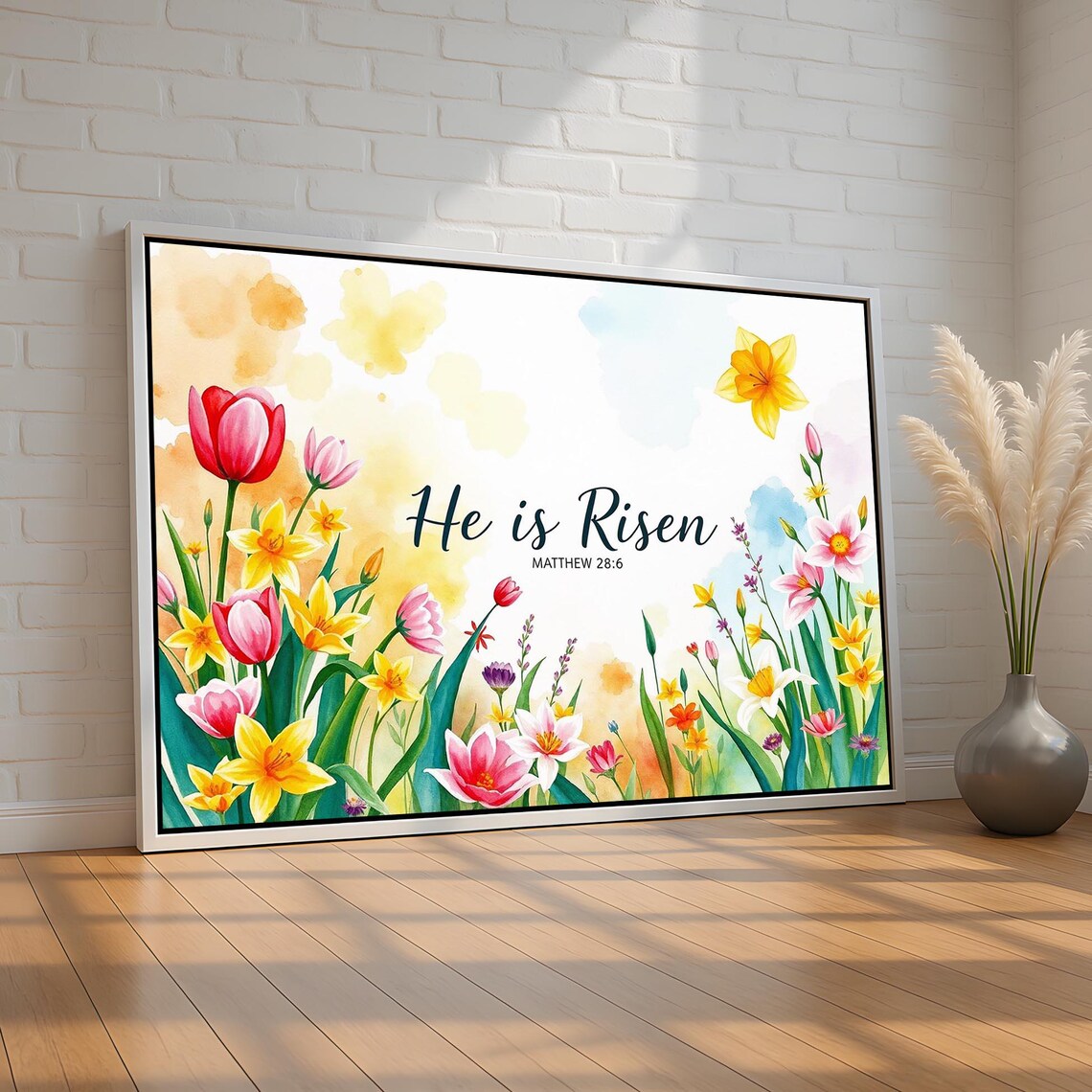 He Is Risen Scripture Wall Art Easter Floral Bible Verse Print Christian Spring Decor With Matthew 286 Quote Ready To Hang