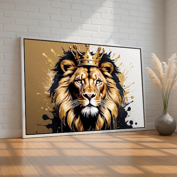 Crowned Lion Poster Bold King Of The Jungle Wall Art For Office Or Man Cave Royal Animal Canvas Ready To Hang
