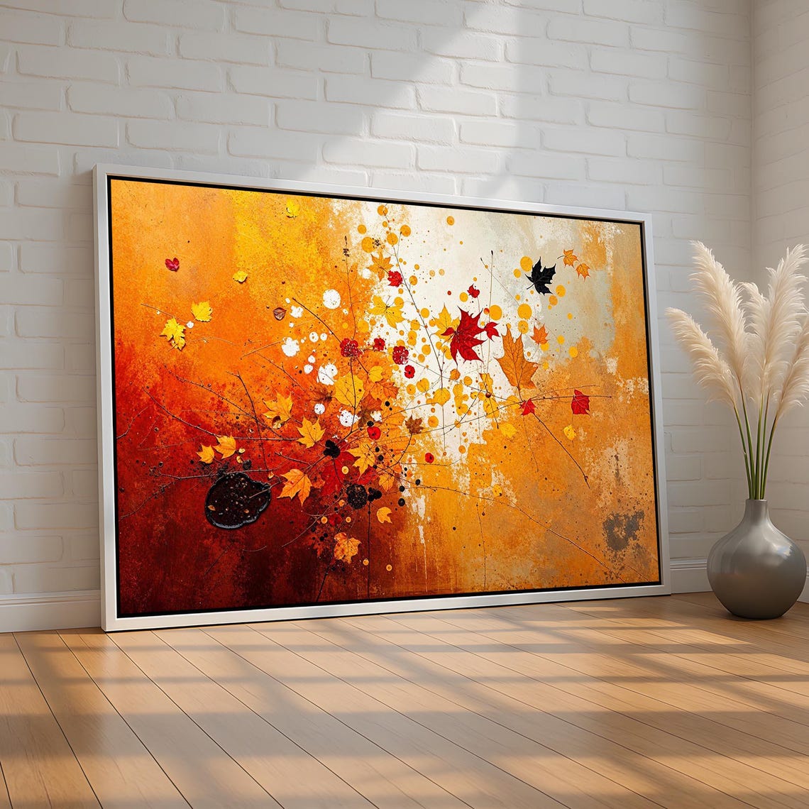 Abstract Autumn Leaves Orange Gold Splash Art Painting Poster