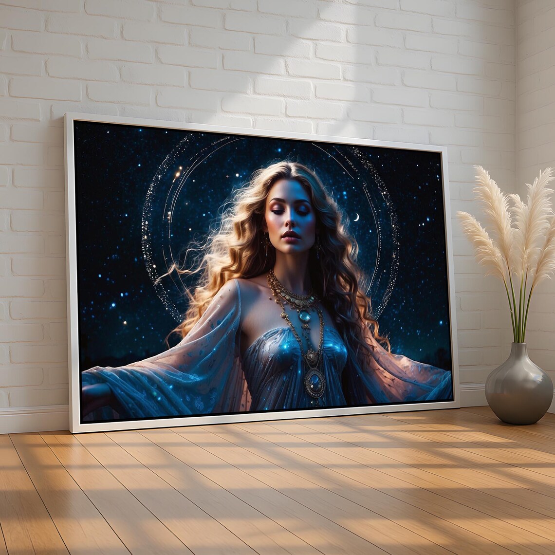 Celestial Goddess Portrait, Mystical Boho Art Print