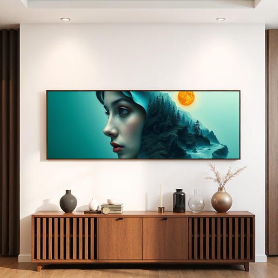 Mystical Dreamscape Wall Art Surreal Portrait Print Moonlit Forest Canvas Ethereal Nature Decor Framed Ar551
