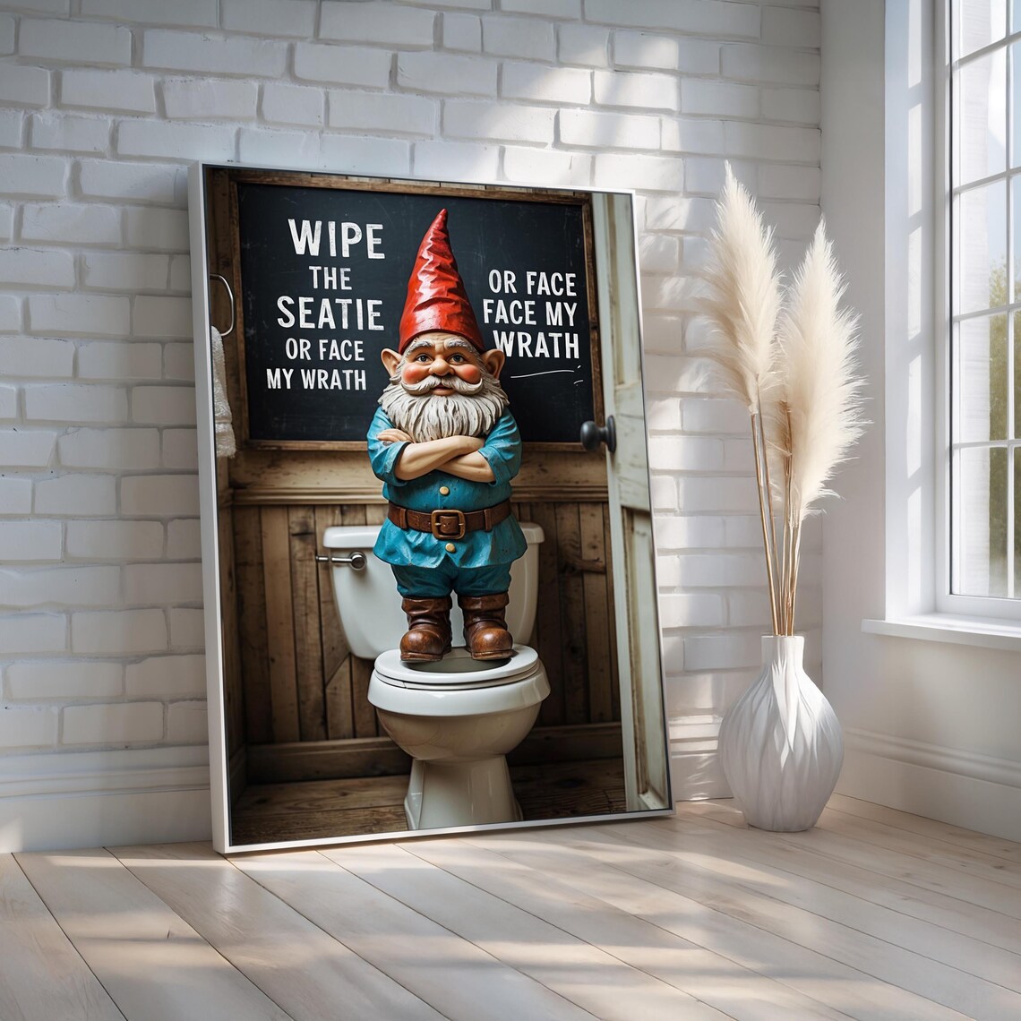 Funny Bathroom Gnome Wipe the Seatie Toilet Humor Sign Poster