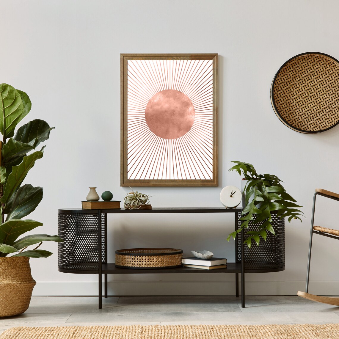 Copper Sunburst Poster Rose Gold Rays Minimalist Modern Celestial Decor - Image 2