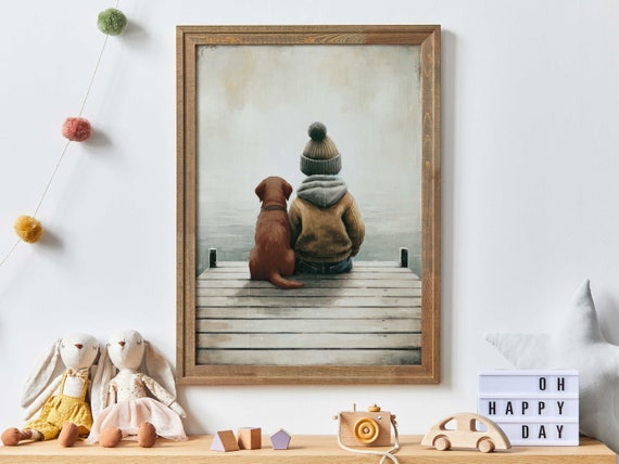 Labrador Nursery Art Boy And Dog Boys Room Decor Dog Nursery Decor Toddler Decor Boy Puppy Nursery Print Dog Art For Boys
