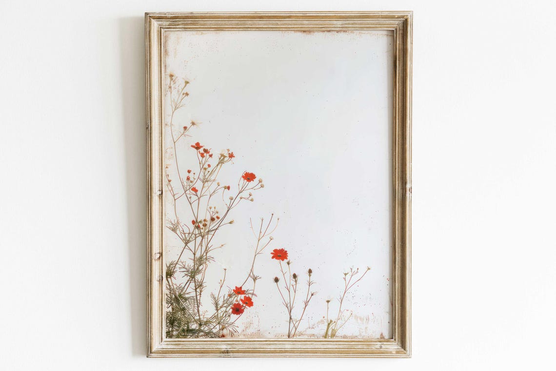 Red Wildflower Botanical Vintage Floral Fine Art Decor Poster