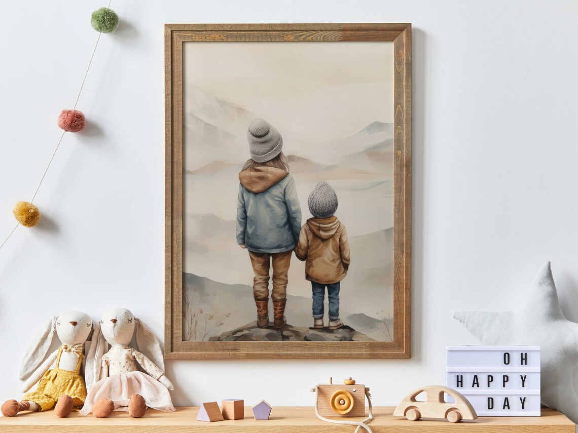 Siblings Painting Siblings Art Print, Kids Nursery
