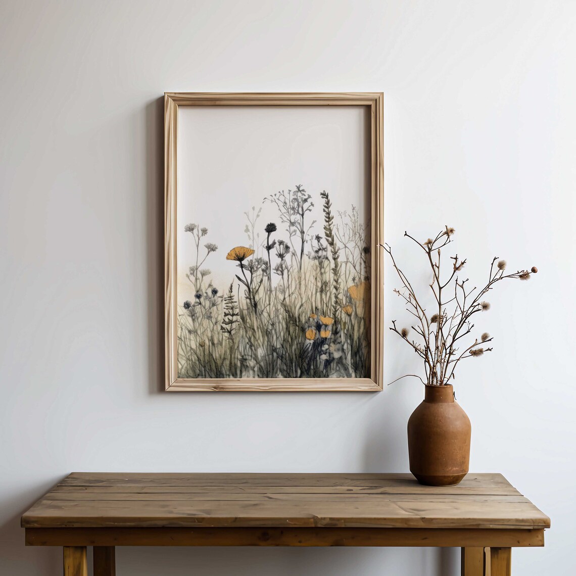 Wildflower Meadow Ink Sketch With Single Golden Poppy Flower Poster - Image 2