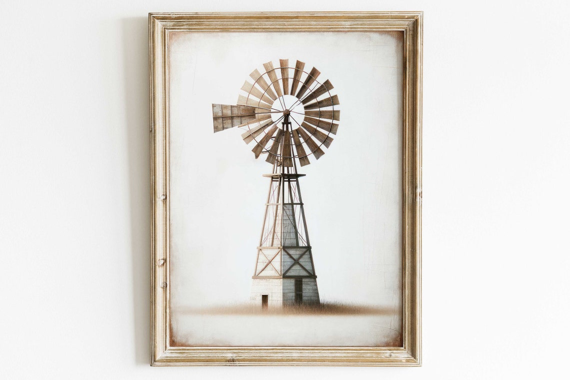 Vintage Windmill in Rustic Country Setting Minimalist Poster