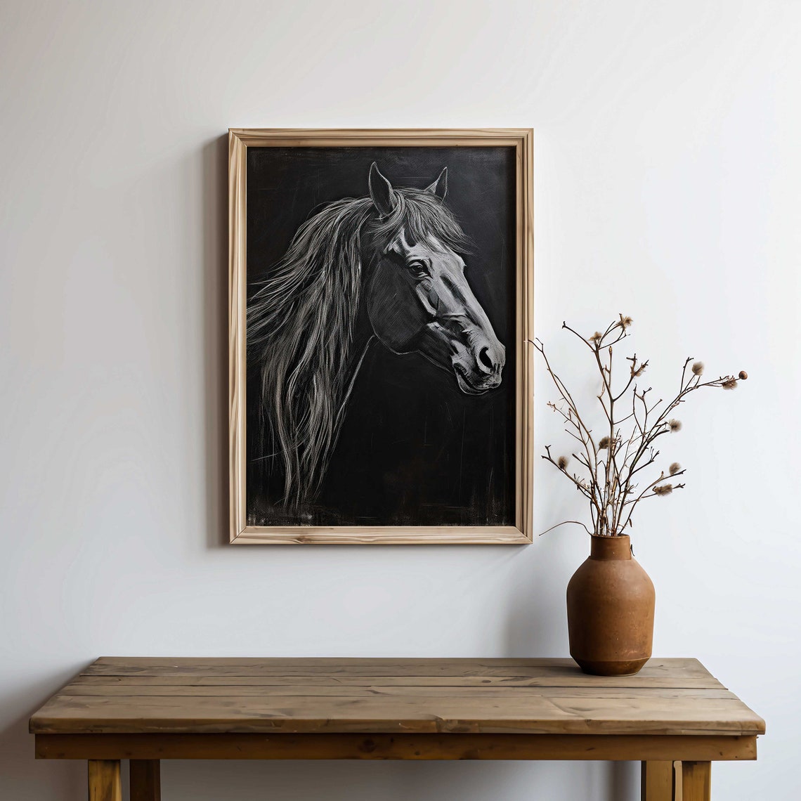 Chalkboard Style White Horse Portrait Equestrian Sketch Poster - Image 2