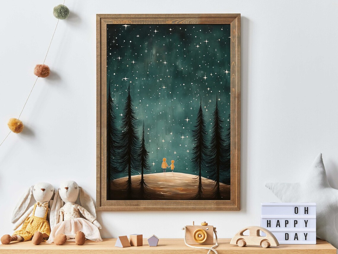 Stargazing Adventure Nursery Decor, Forest Stars Art Print