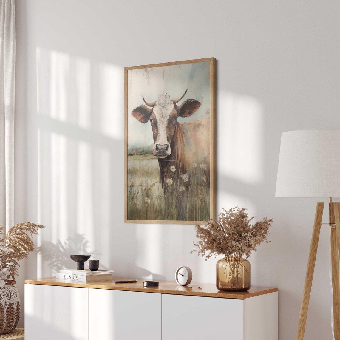 Brown Cow In Daisy Field Vintage Farmhouse Animal Art Poster - Image 2
