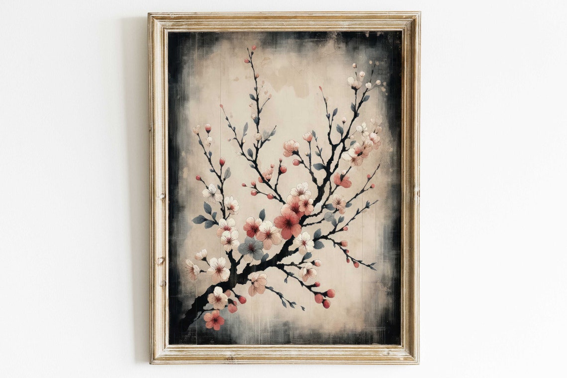 Cherry Blossom Branch Vintage Wabi Sabi Botanical Sakura Poster