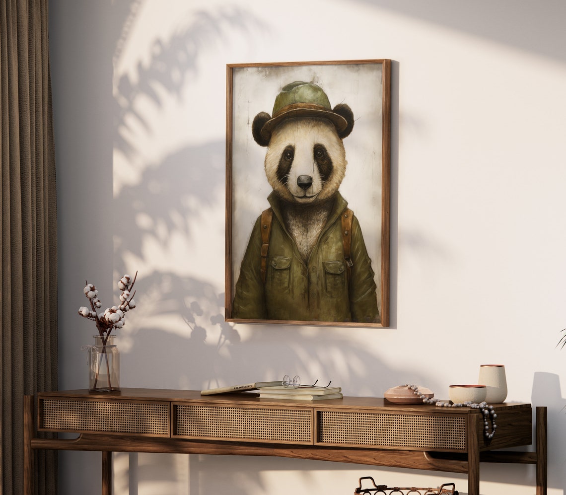Panda Explorer in Safari Hat and Backpack Vintage Style Poster - Image 2