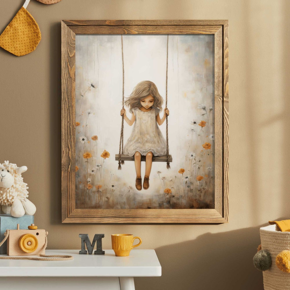 Vintage Girls Room Print Little Girl On A Swing Girly Wall Art Print Rustic Nursery Decor Girls Bedroom Decor Girls Wall Art - Image 3