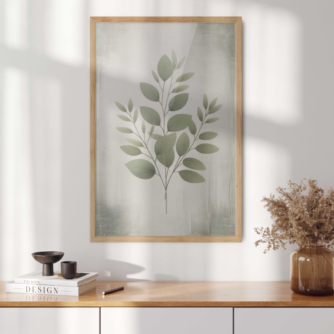 Rustic Sage Green Botanical Leaf Art Distressed Farmhouse Poster - Image 2