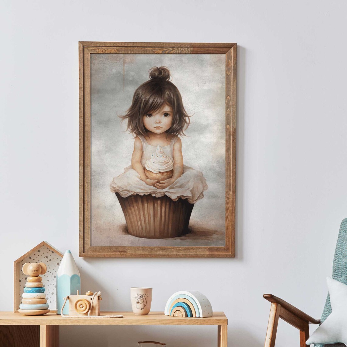 Cute Cupcake Girl Vintage Nursery Art Print - Image 3