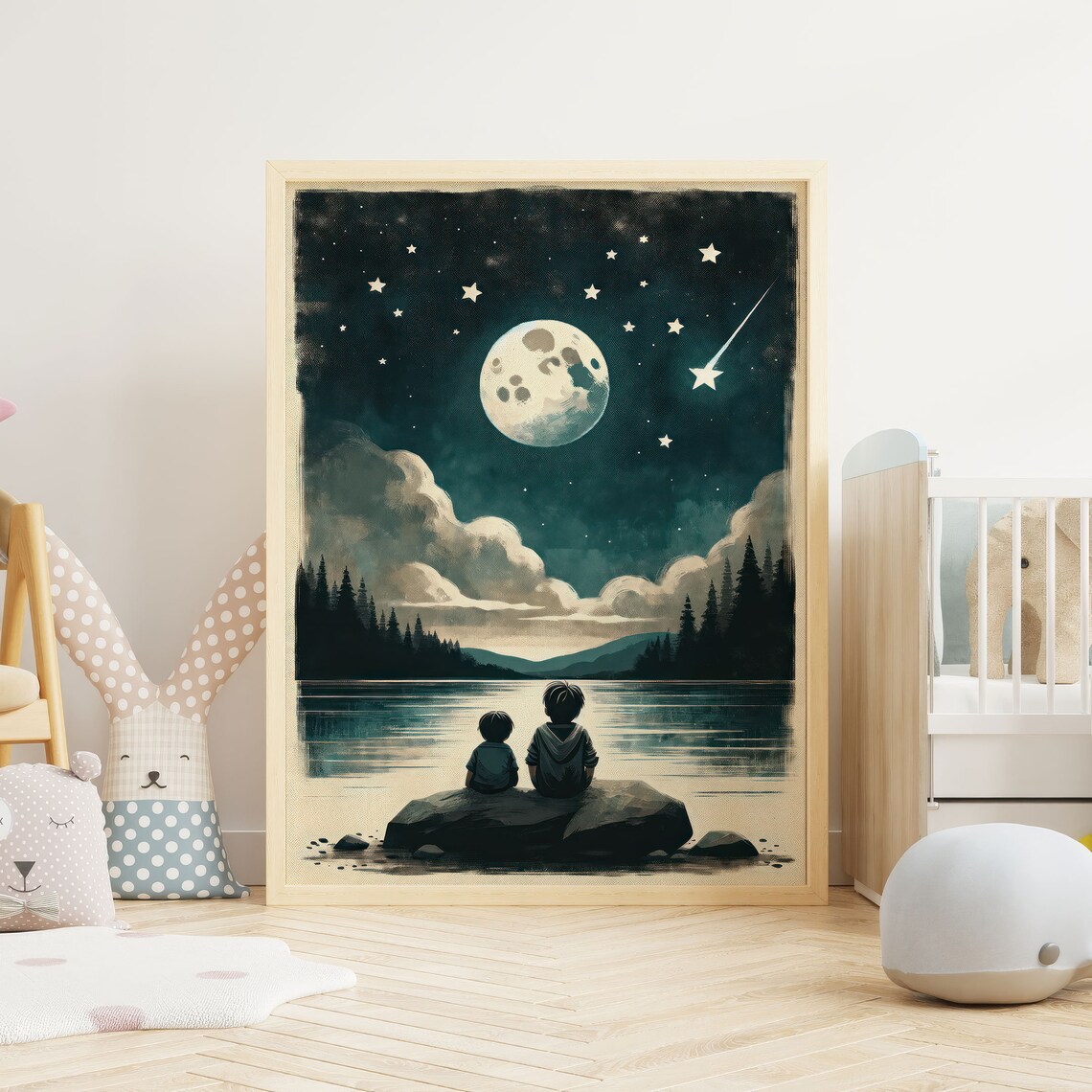 Brothers Room Stargazing Print, Moon Stars Decor - Image 2