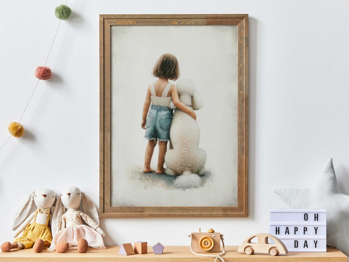 Little Girl and Her White Poodle Best Friends Nursery Wall Poster