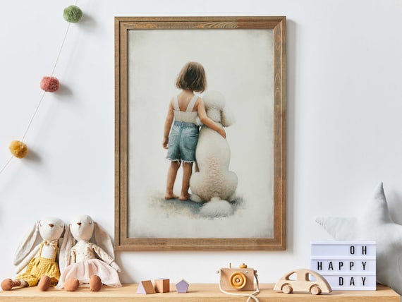 Little Girl and Her White Poodle Best Friends Nursery Wall Poster