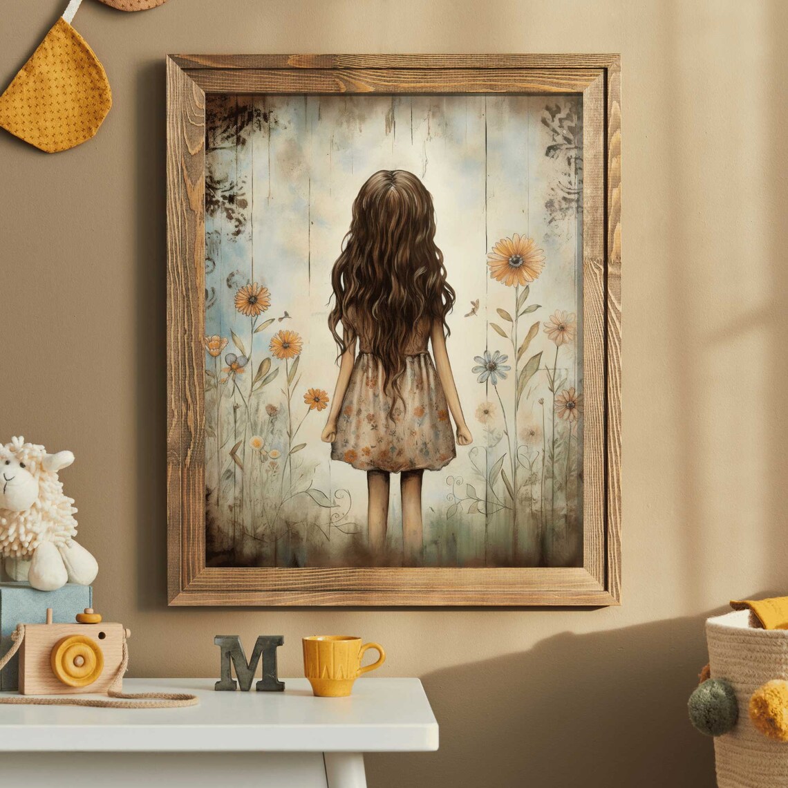 Girl from Behind Among Tall Wildflowers Whimsical Nursery Poster - Image 2