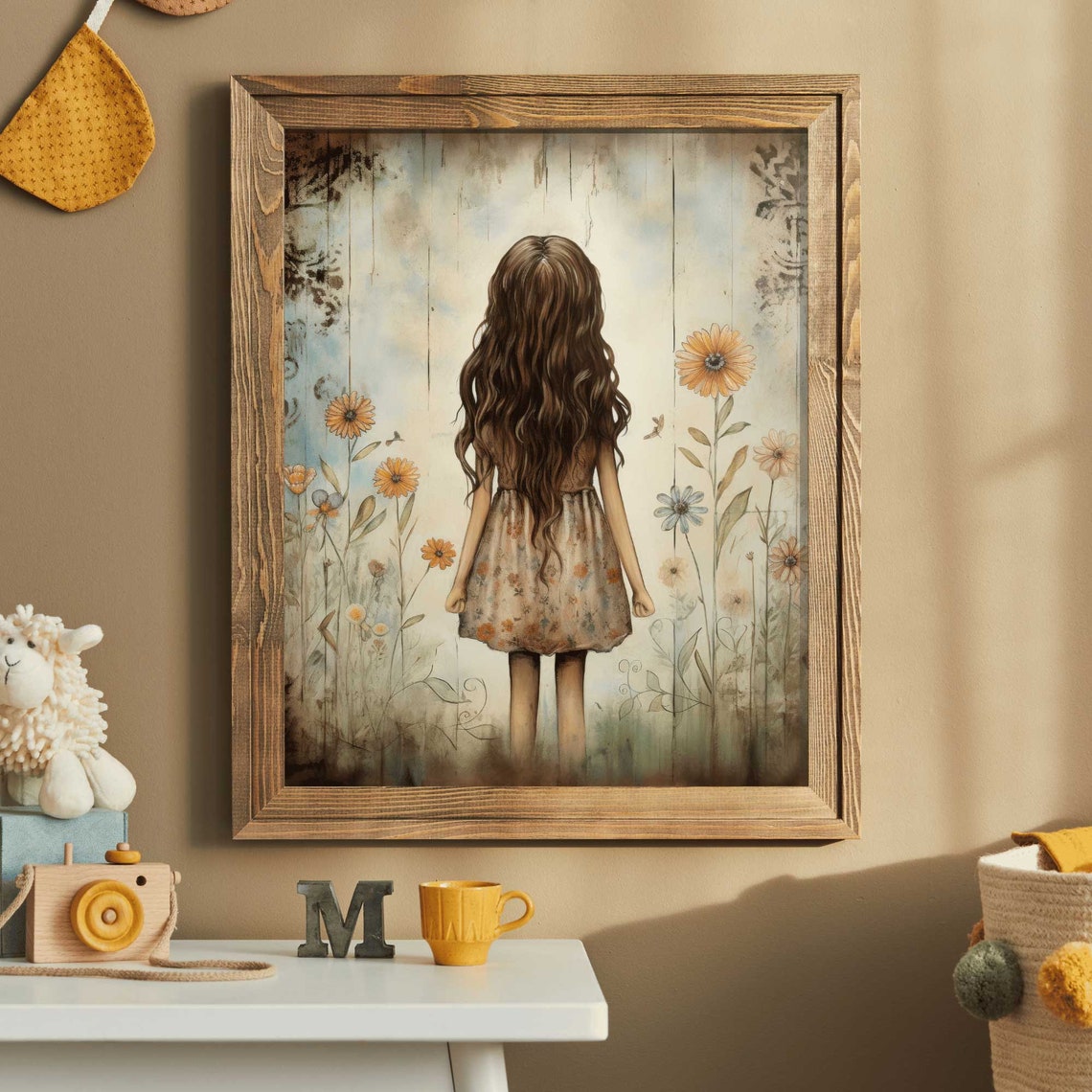 Wildflower Nursery Decor Girly Wall Art Print Toddler Girls Nursery Or Bedroom Toddler Girl With Flowers Wall Art - Image 2