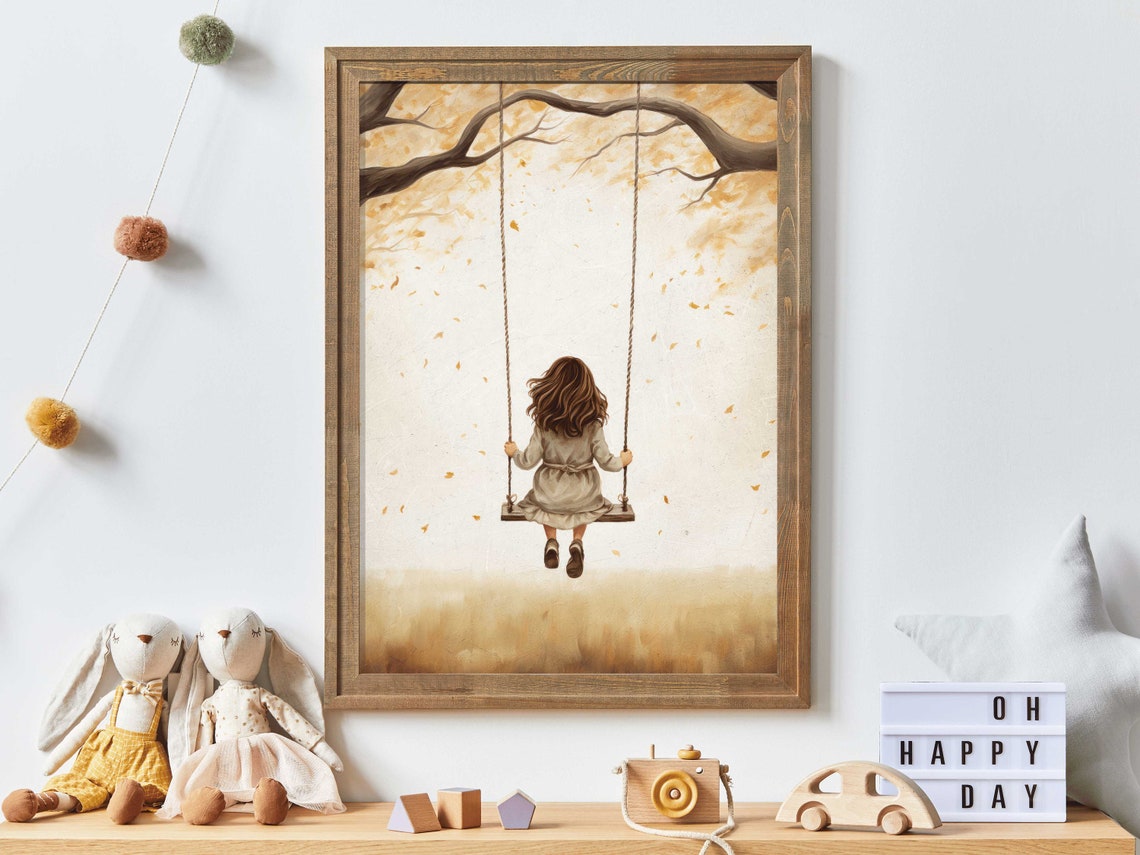 Little Girl On Swing Cute Rustic Nursery Decor Girl Room Kids Room Art Art For Little Girl Vintage Nursery Art Girl Wall Art