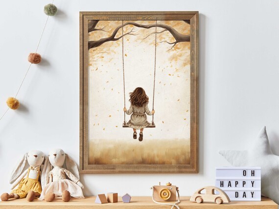 Little Girl On Swing Cute Rustic Nursery Decor Girl Room Kids Room Art Art For Little Girl Vintage Nursery Art Girl Wall Art