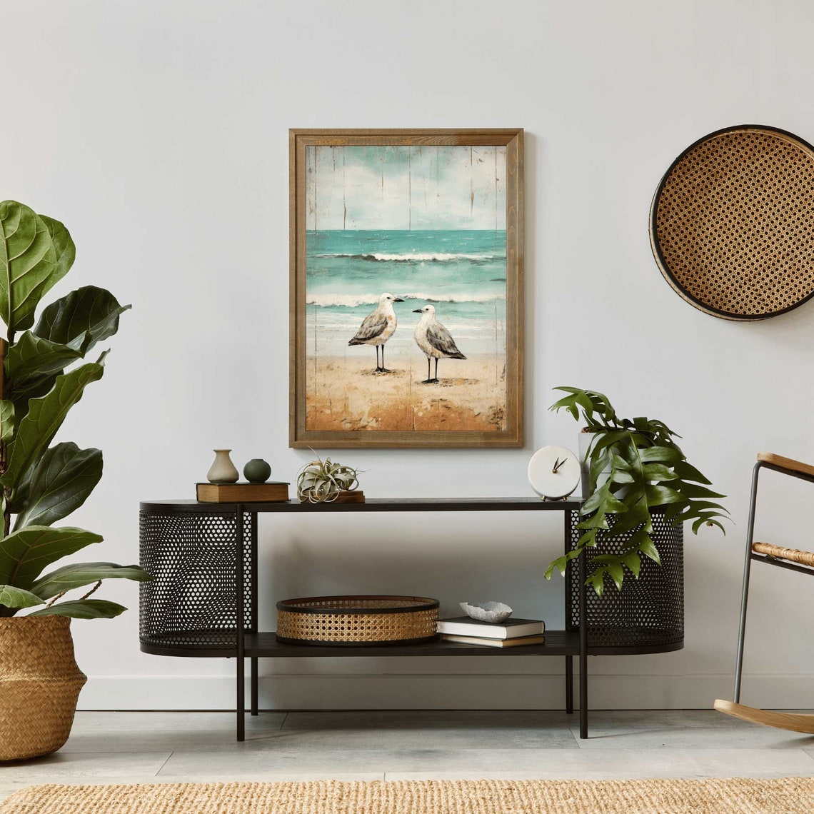 Two Seagulls Standing on a Sandy Beach Turquoise Ocean Poster - Image 2